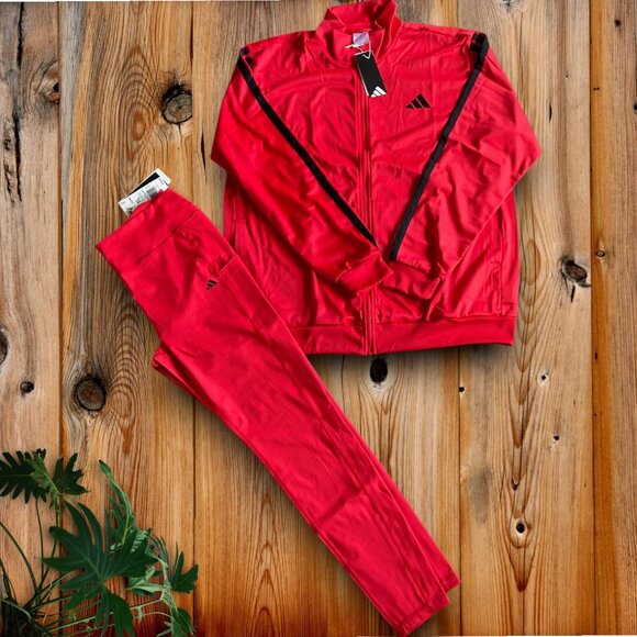 adidas Pants - NWT 2 pc XL track jacket and leggings red black set womens bundle adidas